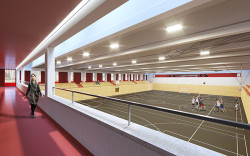 Mehrzweck- und 3-Feld-Sporthalle in Lahr, Visualisierung, Quelle: Ackermann+Raff, Stuttgart