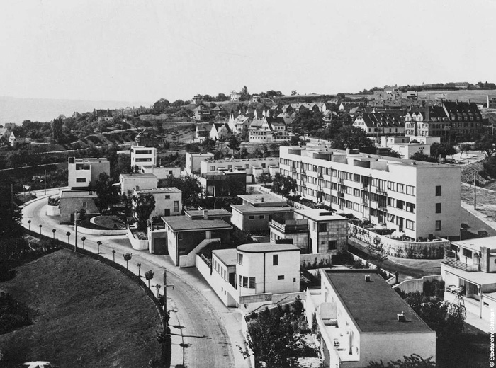 Gesamtansicht der Weißenhofsiedlung Stuttgart, um 1927 © Stadtarchiv Stuttgart