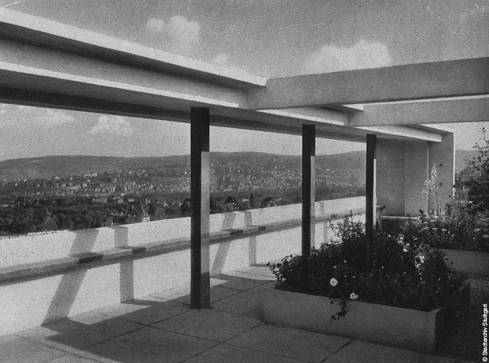 Dachgarten des Hauses Le Corbusier und Pierre Jeanneret, Postkarte um 1927 © Stadtarchiv Stuttgart 