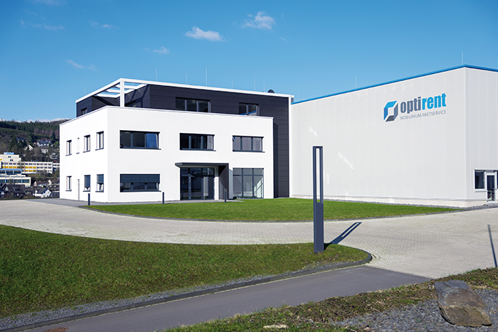 Modernes Bürogebäude in Modulbauweise der Firma Optirent in Bergneustadt (©SÄBU Morsbach GmbH)
