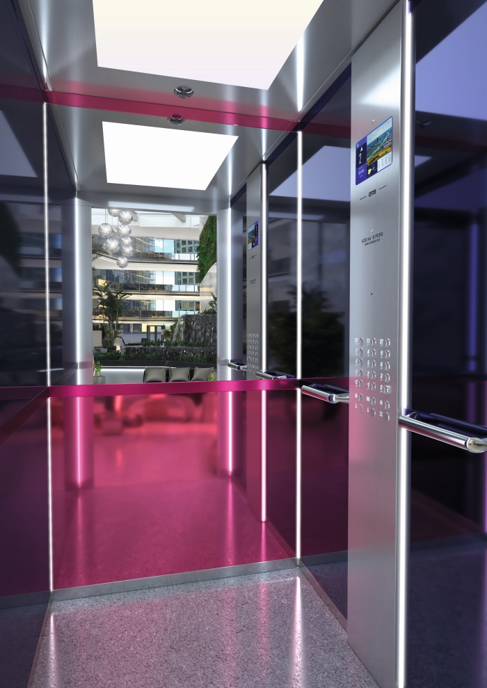 Überzeugt durch klares, elegantes Design und Lounge-Atmosphäre: der neue Gen360 von Otis.  Foto: Otis Elevator Company 2021
